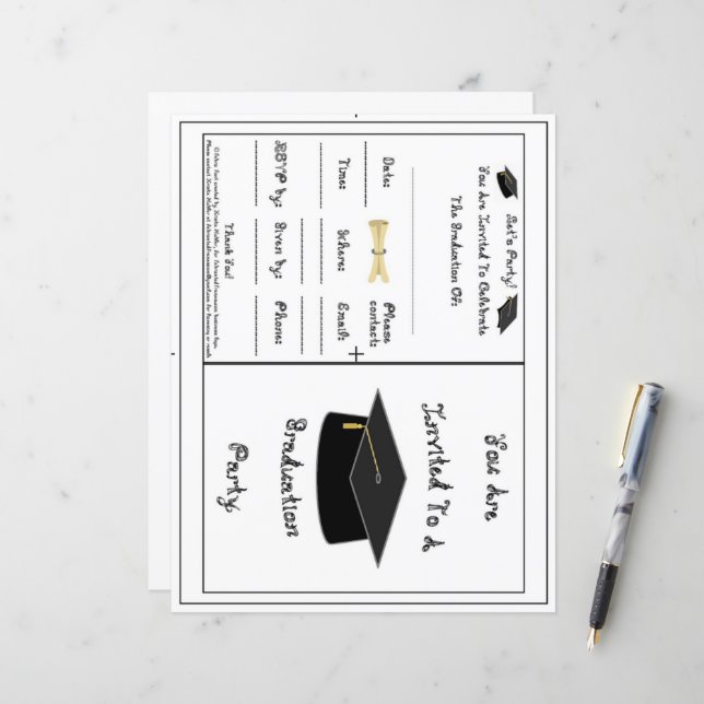 Graduation Party Invitation Black School Cap Paper (Front/Back In Situ)