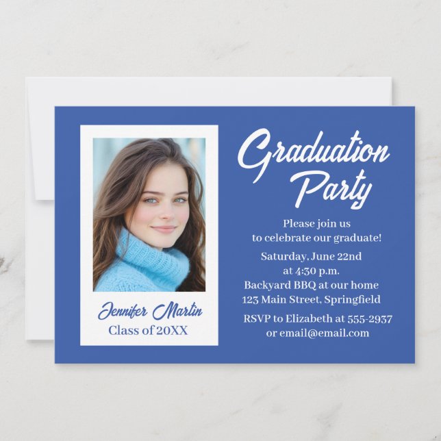 Graduation Party Invitation blue simple photo (Front)