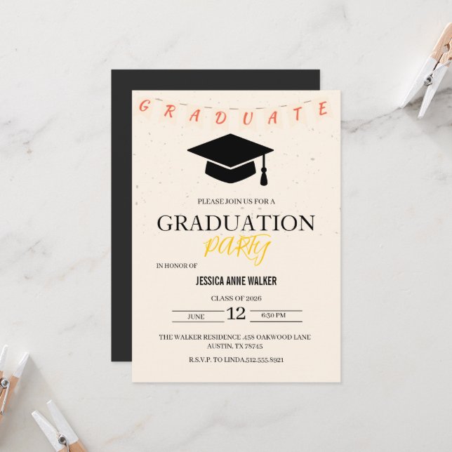 Graduation Party Invitation Elegant Gold Editable  (Front/Back In Situ)