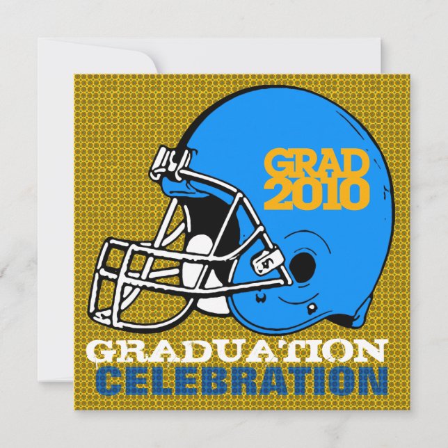 Graduation Party Invitation Football Helmet 6 Blue (Front)