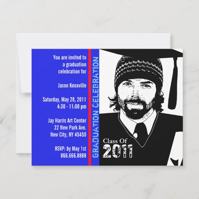 Graduation Party Invitation Funny Cartoon Cap Gown (Front)