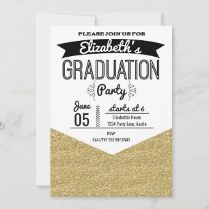 Graduation Party Invitation Gold Glitter and Black