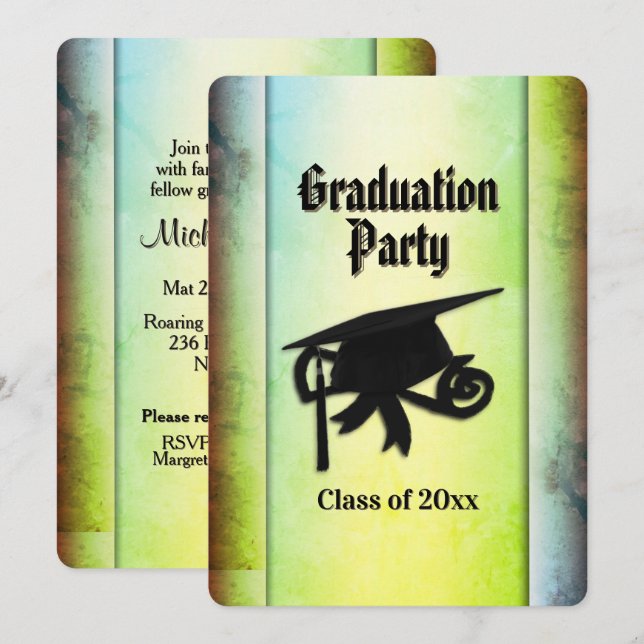 Graduation Party Invitation Green Columns  (Front/Back)