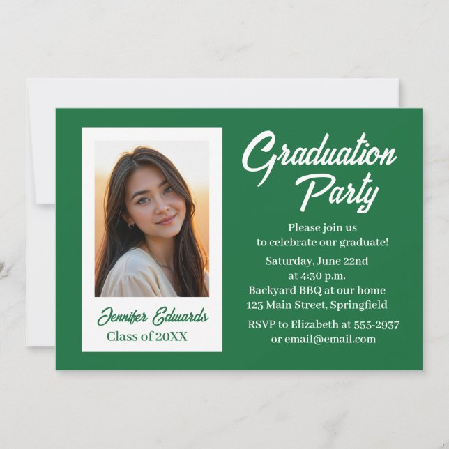 Graduation Party Invitation Green simple photo (Front)