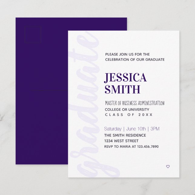 Graduation Party Invitation Modern Simple Red Post Postcard (Front/Back)