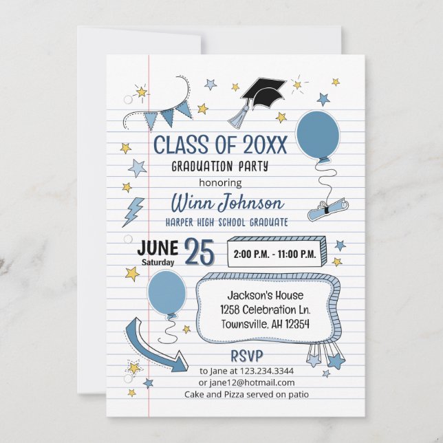 Graduation Party Invitation Notebook page (Front)