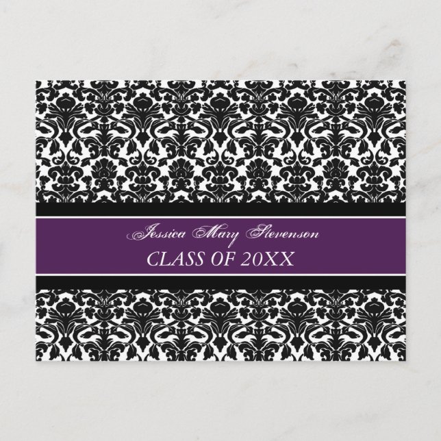 Graduation Party Invitation Postcards Purple Black (Front)