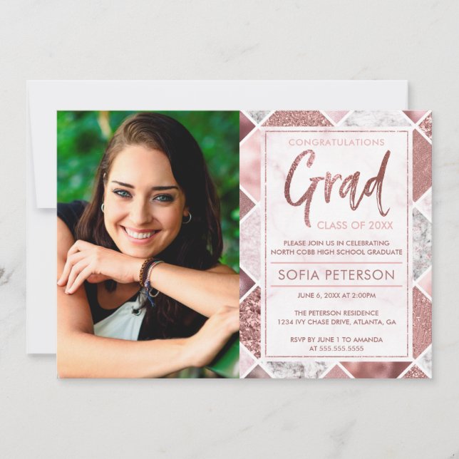 Graduation Party Invitation, Rose Gold Invitation (Front)