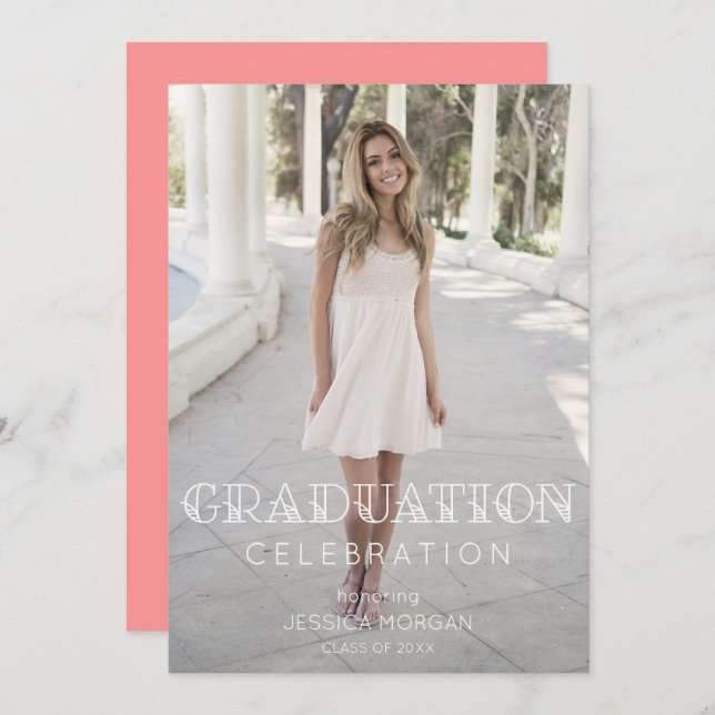 Graduation Party Invitation Trendy with Photo (Front/Back)