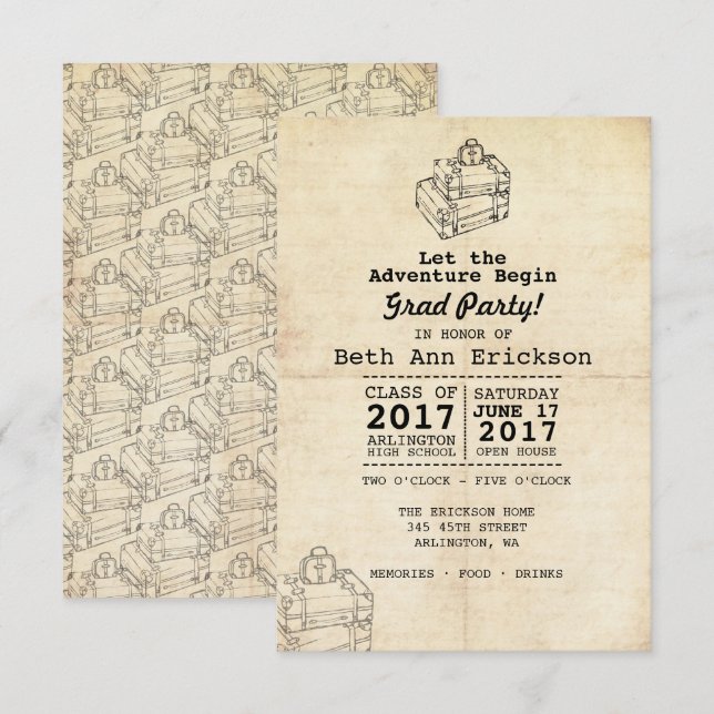 Graduation Party Invitation - Vintage/Travel (Front/Back)