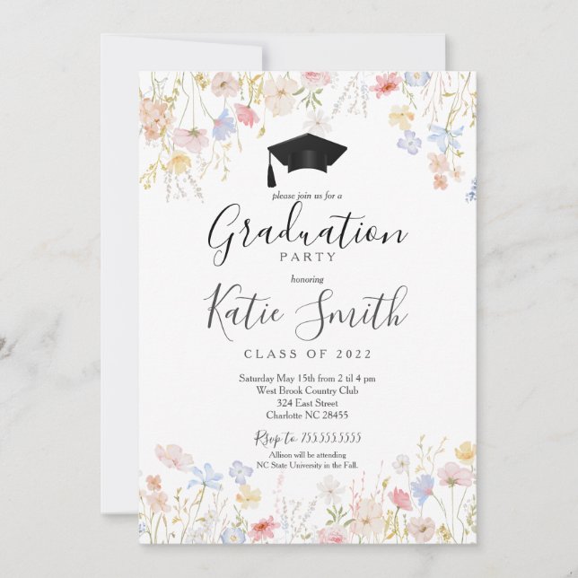 Graduation Party Invitation, Wildflower Graduation Invitation (Front)