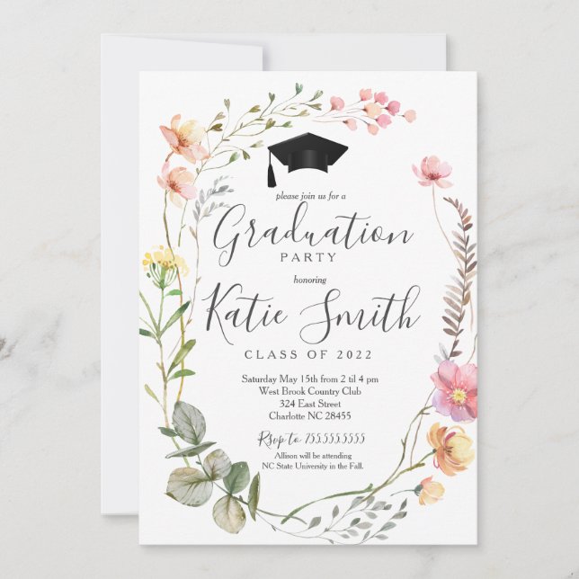 Graduation Party Invitation, Wildflower Graduation Invitation (Front)