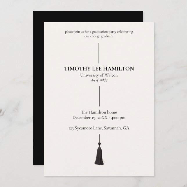 Graduation Party Invitation with Black Tassel (Front/Back)