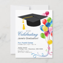 GRADUATION Party Invitation with Colourful Balloon