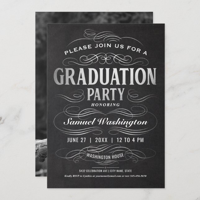 Graduation Party Invitations Foil Scrollwork (Front/Back)
