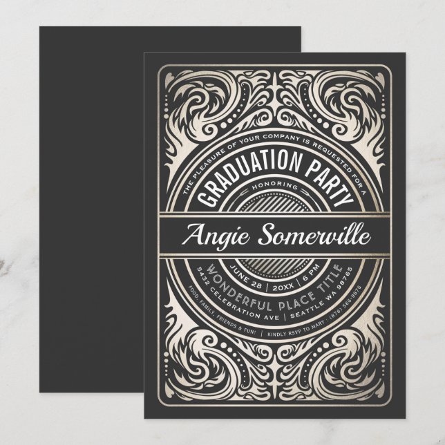 Graduation Party Invitations Gold & Black (Front/Back)