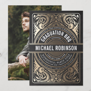 Graduation Party Invitations Gold Foil Black Photo