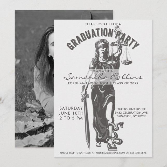 Graduation Party Invitations | Lady Justice (Front/Back)