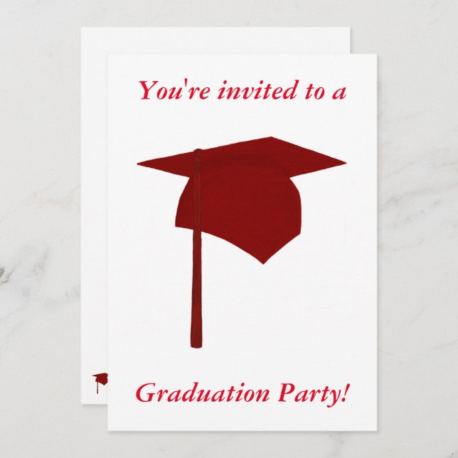 Graduation Party Invitations, Red Cap & Tassel Invitation (Front/Back)