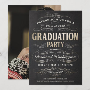 Graduation Party Invitations Scrollwork Gold Foil