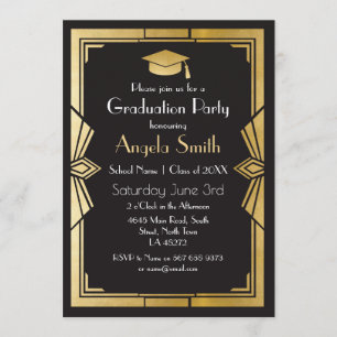 Graduation Party Invite Art Deco Gatsby Gold 1920s