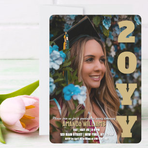 Graduation Party Invite Elegant Gold Custom Photo