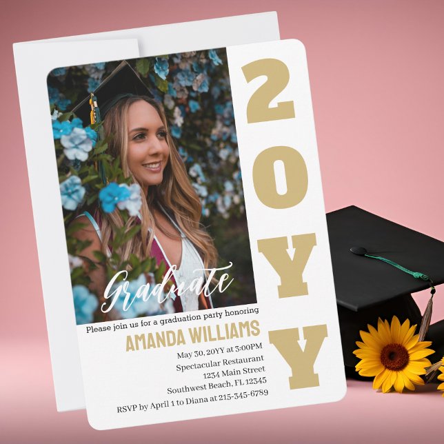 Graduation Party Invite Elegant Gold Custom Photo (Creator Uploaded)