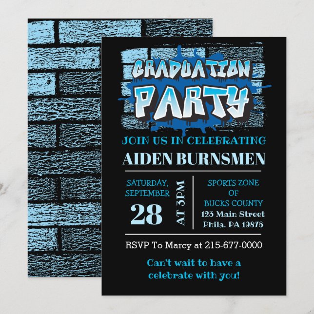  GRADUATION PARTY INVITE Graffiti Brick Wall Party (Front/Back)