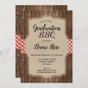 Graduation Party Invite Red Gingham BBQ Burlap