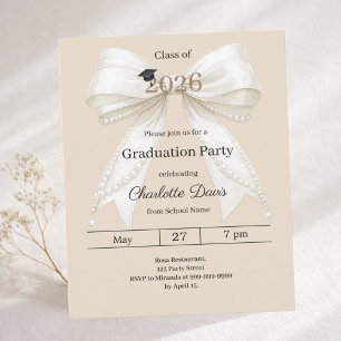 Graduation party ivory bow champagne invitation