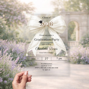 Graduation party ivory bow class of 2026 luxury acrylic invitations