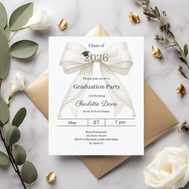 Graduation party ivory bow photo arch invitation (Creator Uploaded)