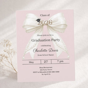 Graduation party ivory bow pink 2026 invitation