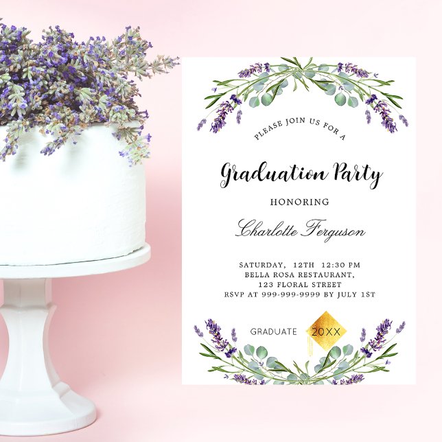 Graduation party lavender eucalyptus florals invitation (Creator Uploaded)