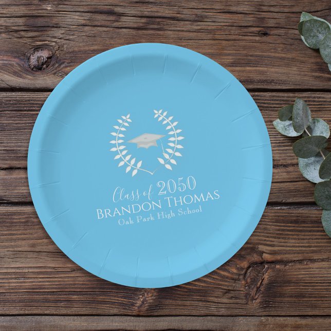 Graduation Party Light Blue Personalised Paper Plate (Creator Uploaded)