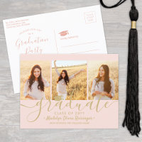 Graduation Party Modern Blush Pink & Gold 3 Photo