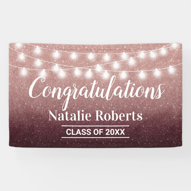 Graduation Party Modern Burgundy & Rose Gold Ombre Banner (Horizontal)