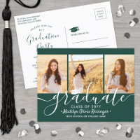 Graduation Party Modern Dark Green & White 3 Photo