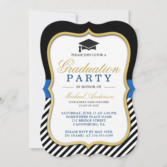 Graduation Party Modern Gold Bracket Frame Invitation (Front)