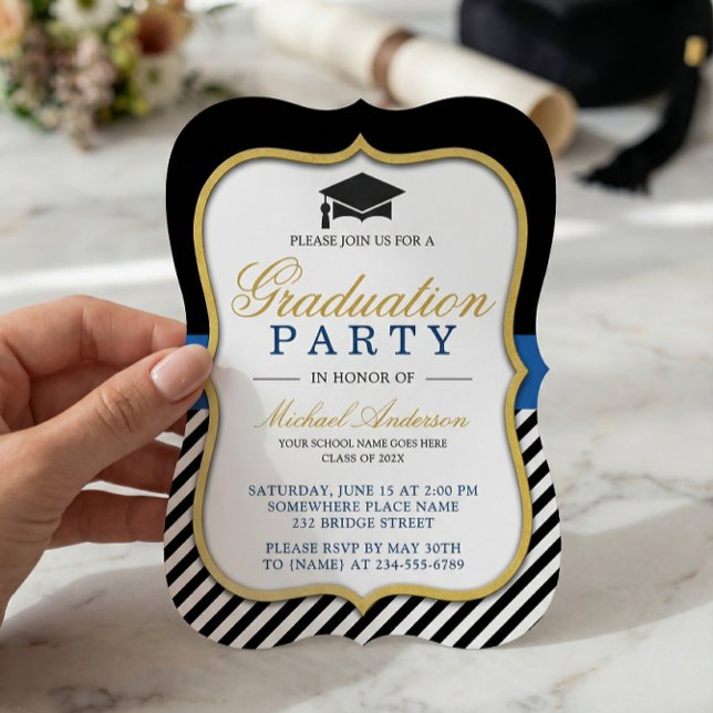 Graduation Party Modern Gold Bracket Frame Invitation (Creator Uploaded)