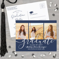 Graduation Party Modern Navy Blue & White 3 Photo