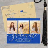 Graduation Party Modern Royal Blue & Gold 3 Photo