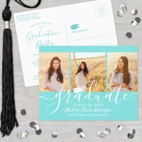 Graduation Party Modern Script Teal Blue 3 Photo