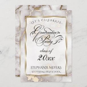 Graduation Party Mushroom & Gold Marble Invitation