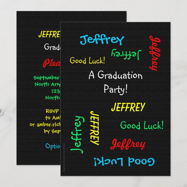 Graduation Party, Name, Faux Black Burlap Invitation (Front/Back)