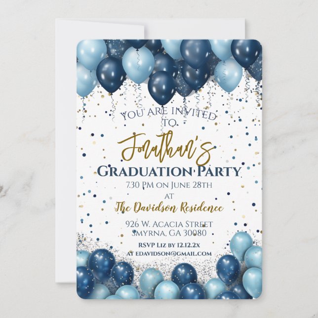 Graduation Party Navy Blue Balloons Invitation (Front)