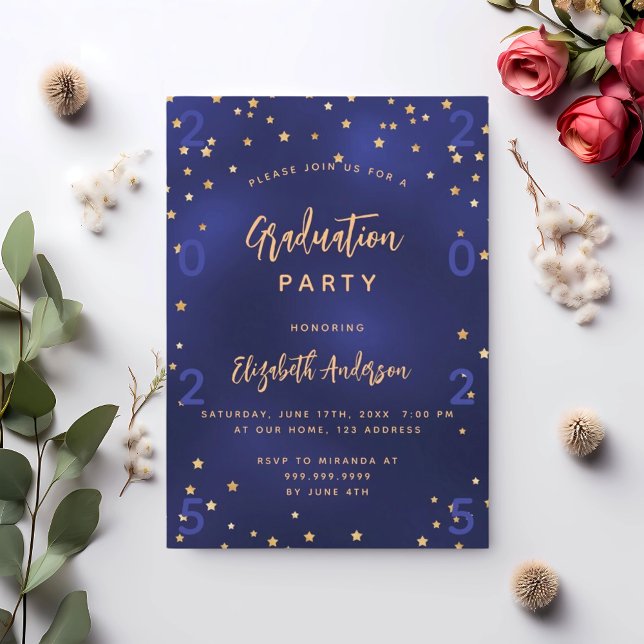 Graduation party navy blue gold stars year invitation (Creator Uploaded)