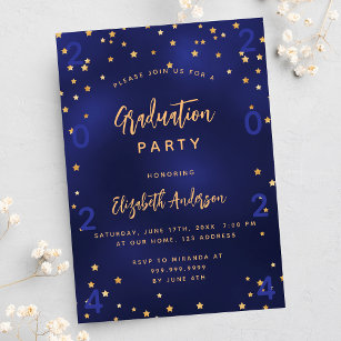 Graduation party navy blue gold stars year invitation postcard