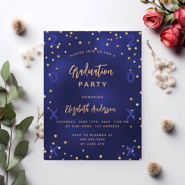 Graduation party navy blue gold stars year invitation postcard (Creator Uploaded)