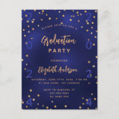 Graduation party navy blue gold stars year invitation postcard (Front)